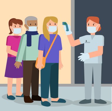 Hemşire bazı insanların vücut ısısını ölçüyor.