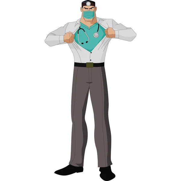 Illustration of strong doctor as a super hero
