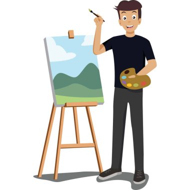 İnsan, tuvale bir resim çizer.