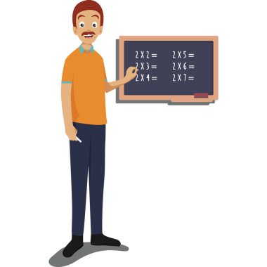Bir erkek öğretmen açıklama için karatahta kullanarak matematik öğretiyor.