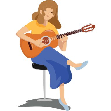Gitar çizimi yapan kadın.