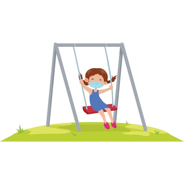Uma Menina Usando Máscara Médica Enquanto Joga Uma Ilustração Swing — Fotografia de Stock