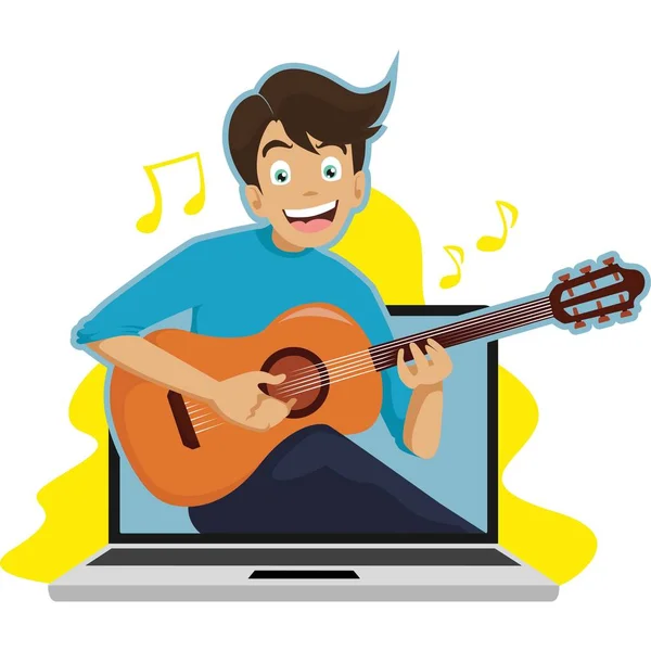 A Man teaching guitar in online class illustration