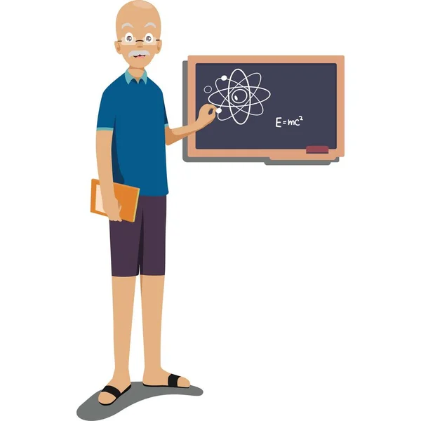 オンラインクラスのイラストで物理学を教える男 — ストック写真