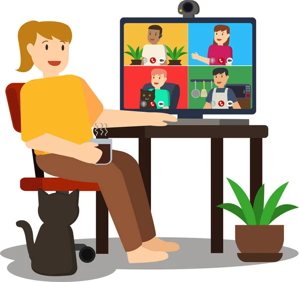 Arkadaşlarıyla video görüşmesi yapan bir kadın.