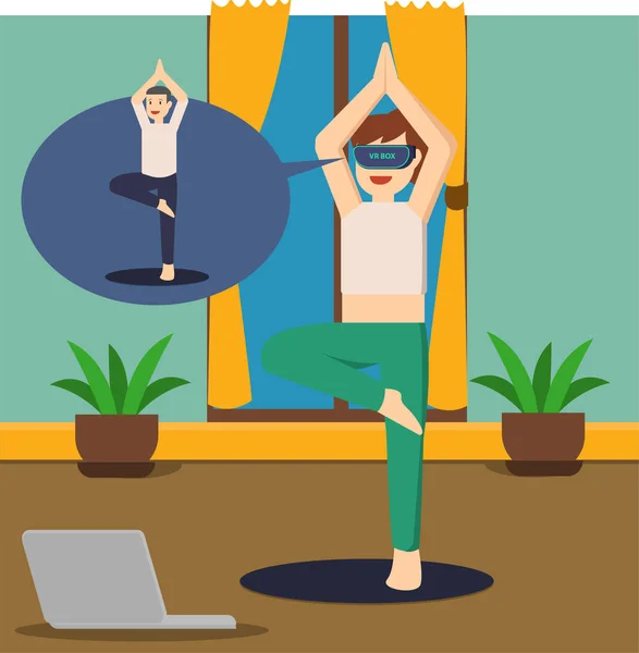 Frau Lernt Yoga Online Yoga Kurs — Stockfoto