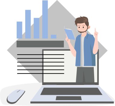 İnternette grafik raporu öğrenen bir adam