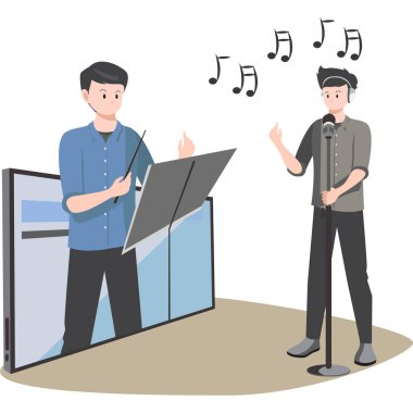 İnternet öğretmeniyle vokal öğrenen bir adam.