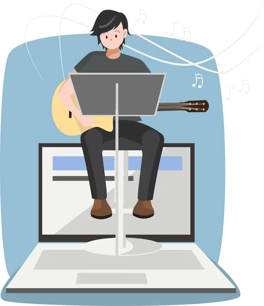 Man Lärare Som Undervisar Gitarr Instrument Online Illustration — Stockfoto