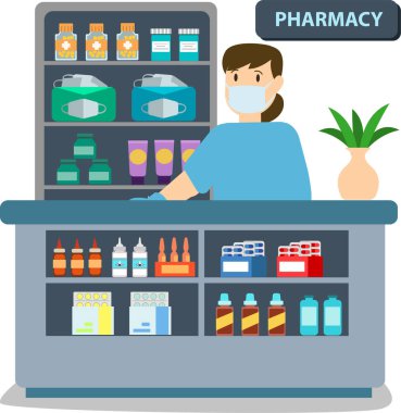 İlaç ve tıbbi maske ile eczane çizimi tamamlandı