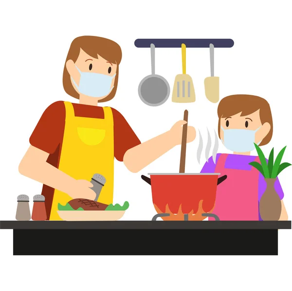 Matka Uczy Córkę Gotować Domu — Zdjęcie stockowe