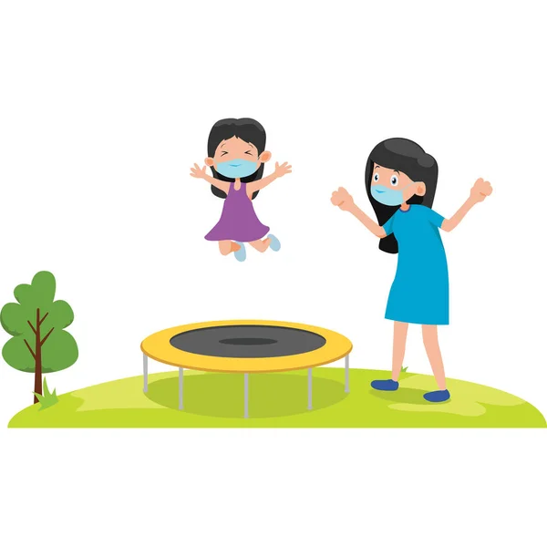 Mutter Und Tochter Spielen Gemeinsam Trampolin — Stockfoto
