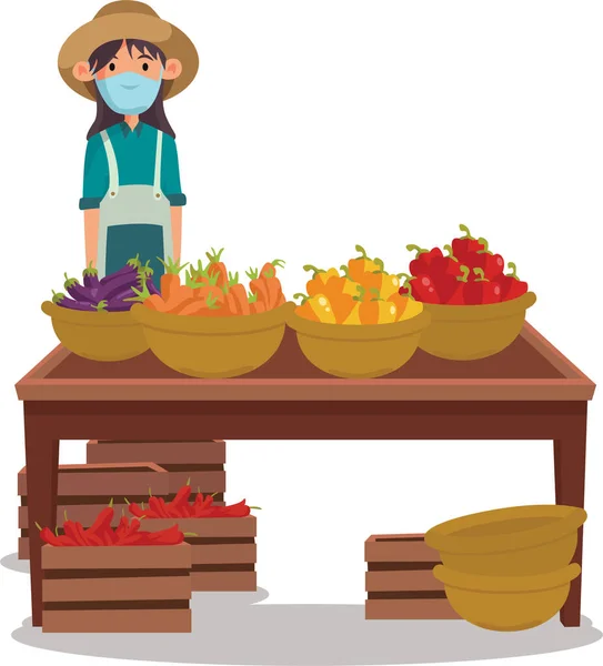 Sprzedawca Warzyw Sprzedający Świeże Zdrowe Ilustracje Warzyw — Zdjęcie stockowe