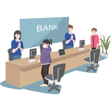 Banka hizmeti illüstrasyonunda sosyal uzaklık