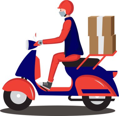 Teslimatçı paketi motosikletle teslim ediyor.