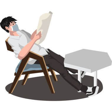 Tıbbi maske kullanırken gazete okuyan bir adam.