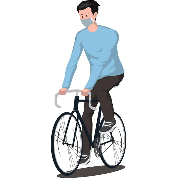 A man cycling alone while using medical mask