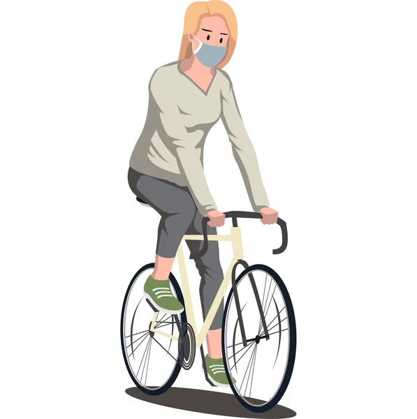 一个男人一个人骑自行车 戴着口罩 — 图库照片