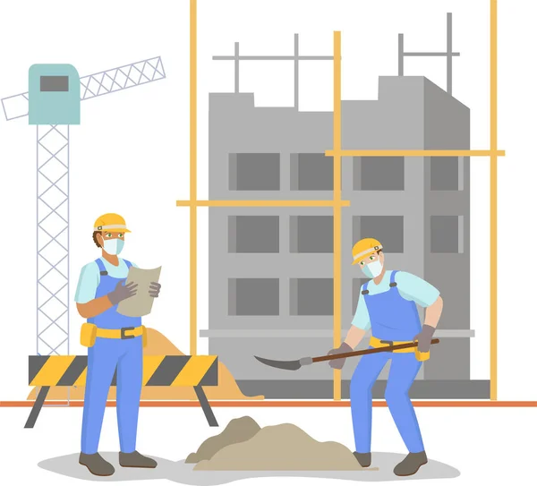 Construction Worker Keep Working Pandemic Illustration — Stock Photo, Image