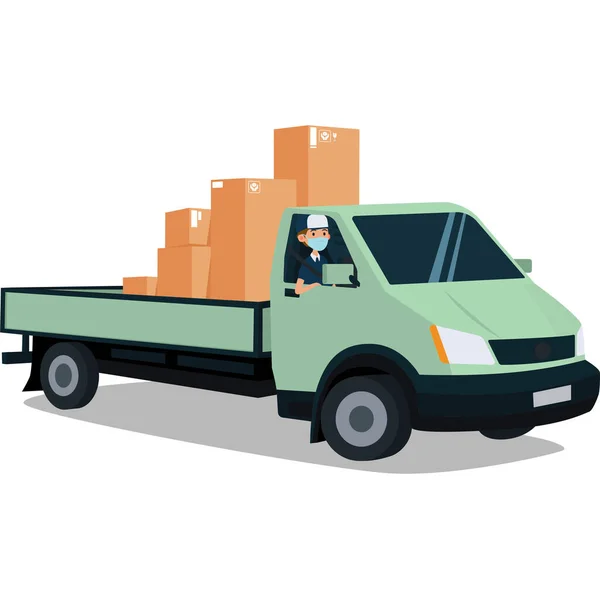 Repartidor Entregando Paquete Con Ilustración Camioneta — Foto de Stock