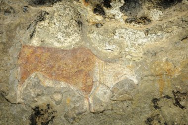 San ya da Bushman kaya sanatı, Güney Afrika antilobu (Taurotragus Afrika antilobu) olarak da bilinir. Özgür Devlet. Güney Afrika.