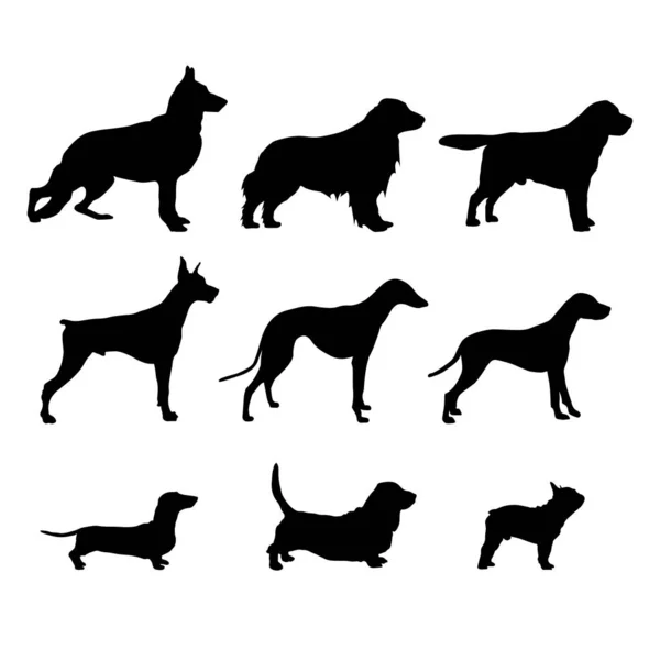 Set Black Dog Silhouettes están de pie. Vector — Archivo Imágenes Vectoriales