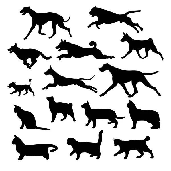 Set Chien noir et chat. Illustration vectorielle — Image vectorielle