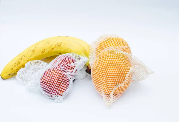 Eco Friendly Organic Bag Organic Fruits Buying Products Unpacked Zero — Stock Photo, Image