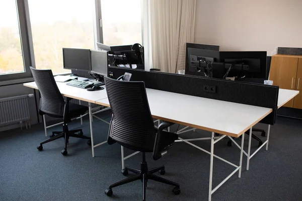 Modern Interior Office Empty Desk Desktop Computer Modern Workplace — Stock Photo, Image