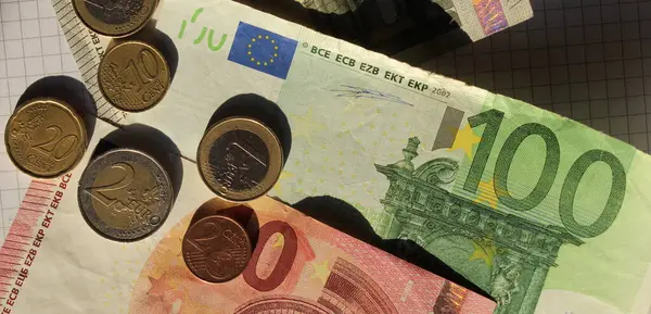Banconote Monete Euro — Foto Stock
