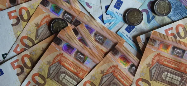 Monete Banconote Euro Valore Economico — Foto Stock