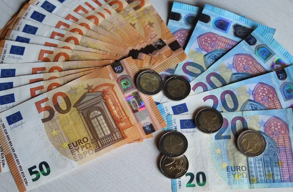 Monety Banknoty Euro Wartość Ekonomiczna — Zdjęcie stockowe