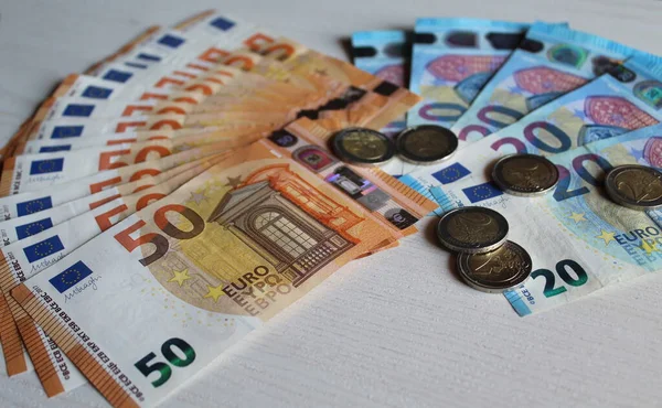 Moedas Notas Euro Valor Económico — Fotografia de Stock