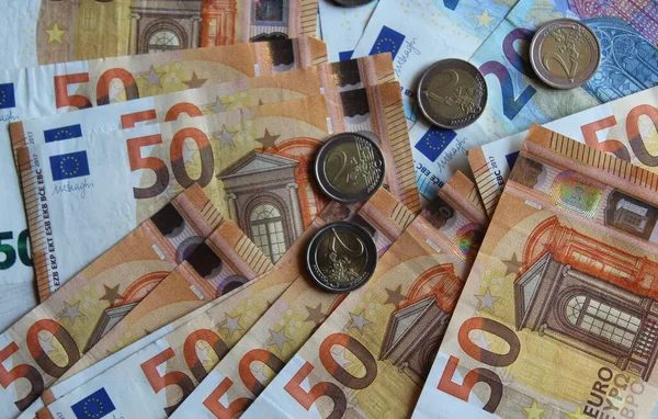 Euro Coins Banknotes Economic Value — Stock Photo, Image