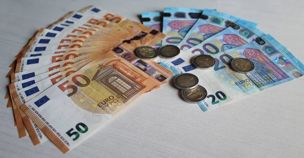 Monete Banconote Euro Valore Economico — Foto Stock