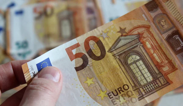 Billetes Euros Manos Hombre Riqueza — Foto de Stock