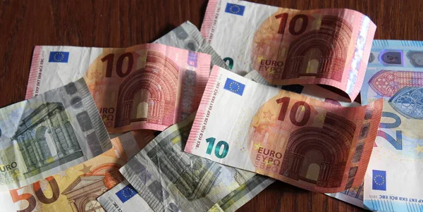 Euro Banknotes Table Poverty — Stock Photo, Image