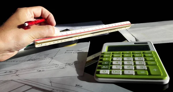 Architect Designing Freehand His Pencil — Stock Photo, Image