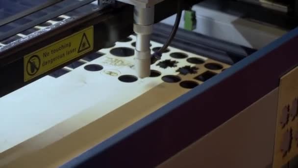 Laser Machine Engraves Wooden Surface — Stock Video