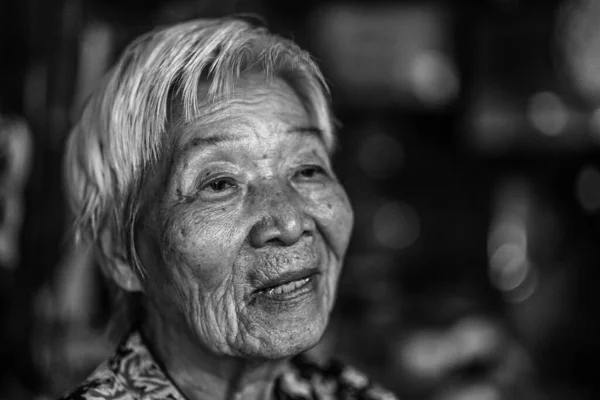 Bangkok Thailand March 2019 Close Portrait Aged Wrinkled Asian Woman — Stock Photo, Image