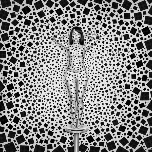 Женщина Покрытая Черно Белым Абстрактным Рисунком — стоковое фото