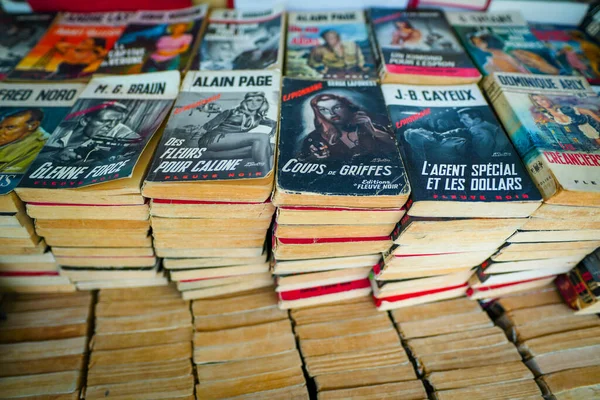 Paris Frankreich Juni 2019 Stapel Alter Klassiker Und Romane Einer — Stockfoto