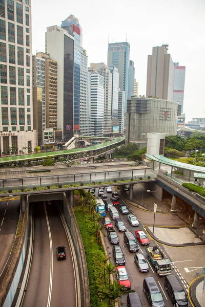 Hong Kong China Enero 2020 Carretera Tráfico Edificios Oficinas Ajetreada — Foto de Stock