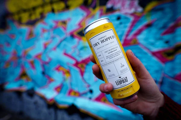 Bruxelles Belgique Novembre 2019 Bière Belge Léopold Boîte Recyclée Bière — Photo