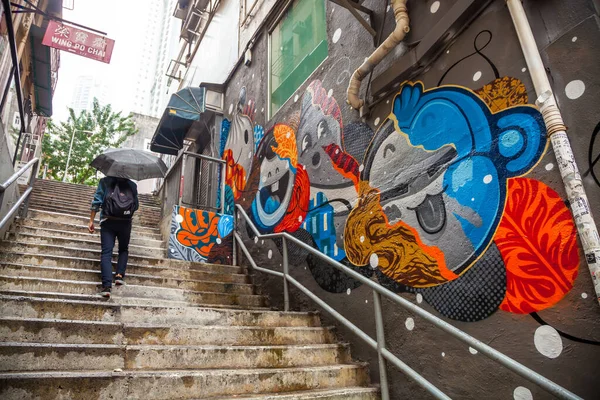 Hongkong China Januar 2020 Staunton Street Gebäude Und Treppen Mit — Stockfoto