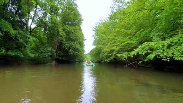 Petit Bateau Bois Naviguant Dans Une Rivière Tropicale Sauvage Dans — Video