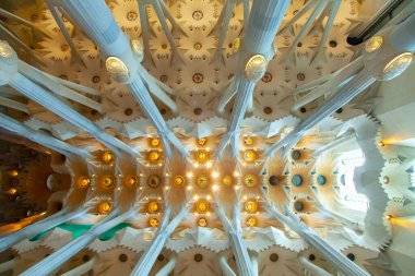 BARCELONA, İspanya - 18 Şubat 2020: La Sagrada Familia Katedrali, Barcelona 