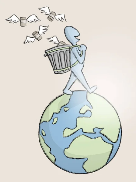 Ilustración Sobre Reciclaje Ecología Freeganismo Sin Hogar Personaje Freegan Caminando —  Fotos de Stock