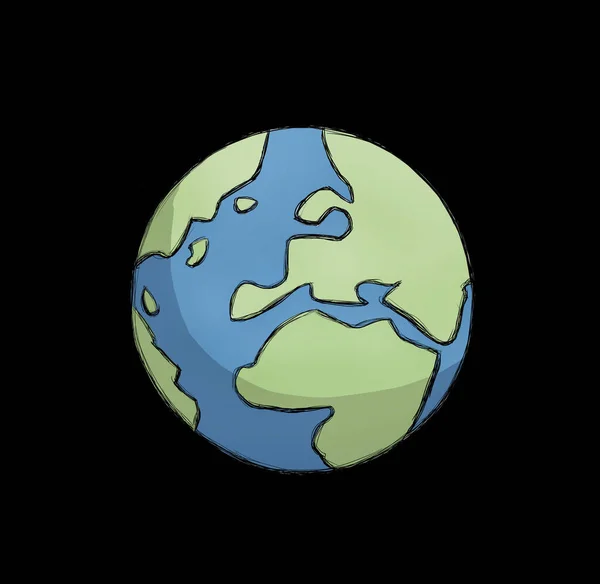 Föld Bolygó Szemléltetése Zöld Kontinensekkel Kék Tengerrel — Stock Fotó