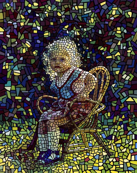 Chica Sentada Silla Mosaico Ilustración —  Fotos de Stock